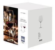 Rotweinglas-Set in eleganter Verpackung, seitliche Perspektive