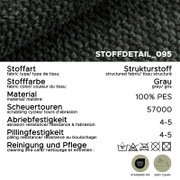 Detailansicht eines grauen Strukturstoffs aus 100% PES, geeignet für ein Schlafsofa 3 Sitzer.