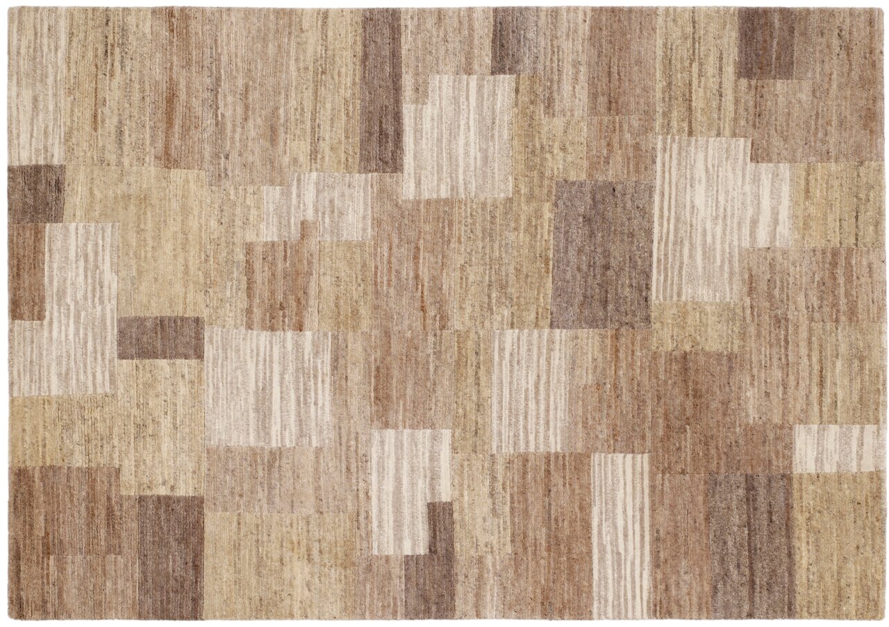 Wollteppich mit geometrischem Muster in Erdtönen, Draufsicht