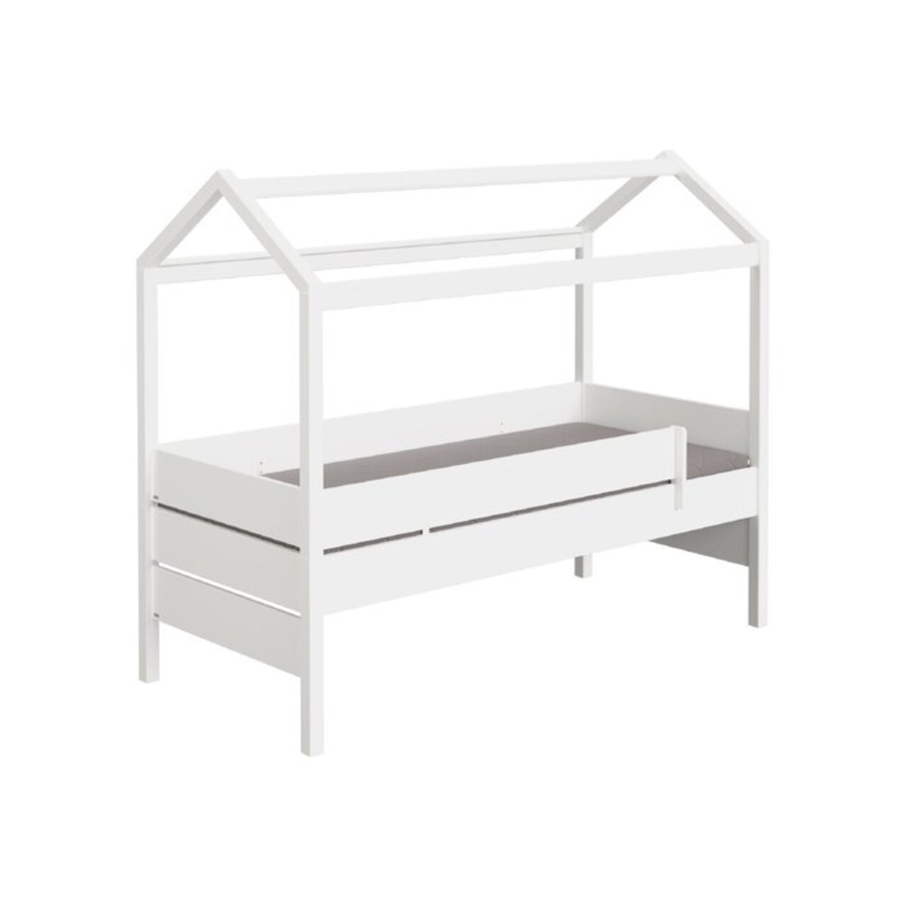 Paidi Kojenbett mit Giebel TINY-HOUSE Weißes Kojenbett mit Giebel in Hausform, seitliche Perspektive