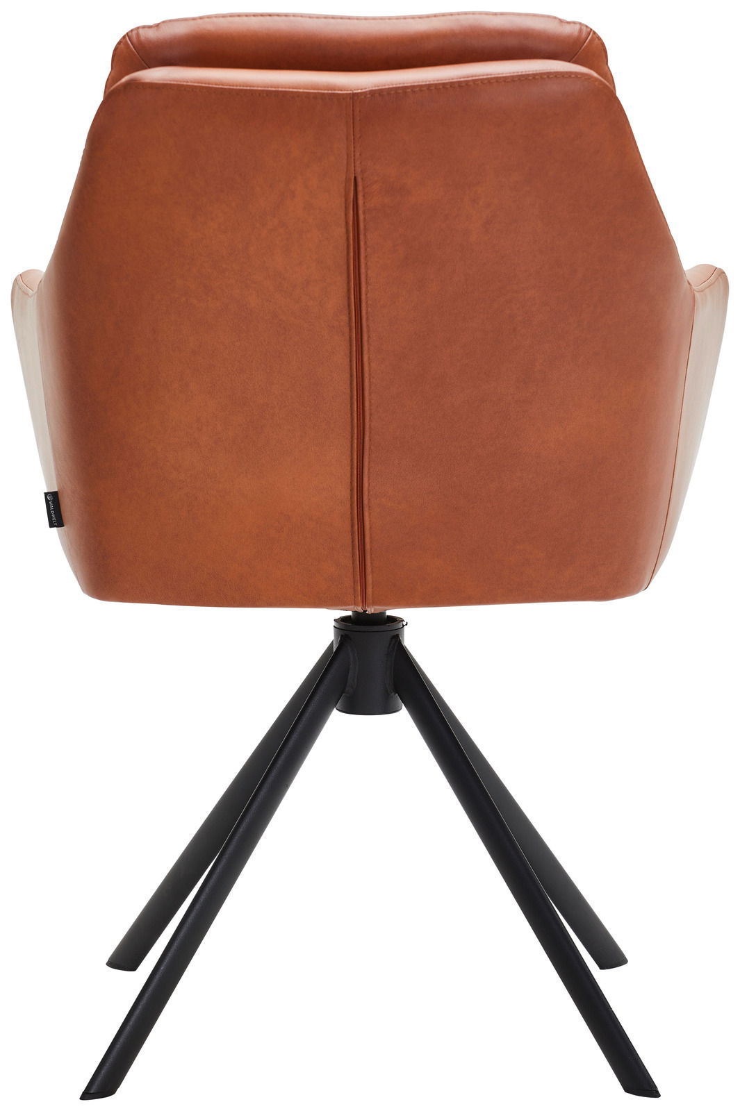 Waldwelt Armlehnstuhl ARUBA Rückansicht eines braunen Armlehnstuhls mit schwarzem Metallgestell