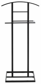 Schwarzer Herrendiener aus Metall, frontal abgebildet, mit gebogenem oberen Bügel und rechteckiger Basis.