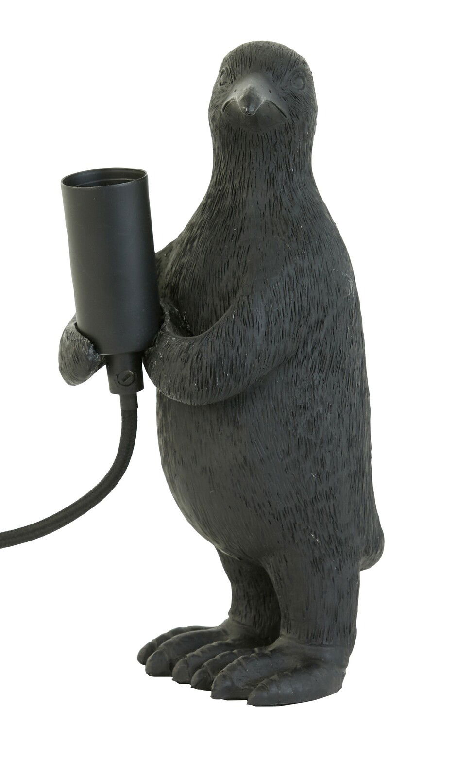 Light&Living Tischleuchte PENGUIN Schwarze Tischleuchte in Form eines Pinguins, der eine Lampenfassung hält, seitliche Perspektive