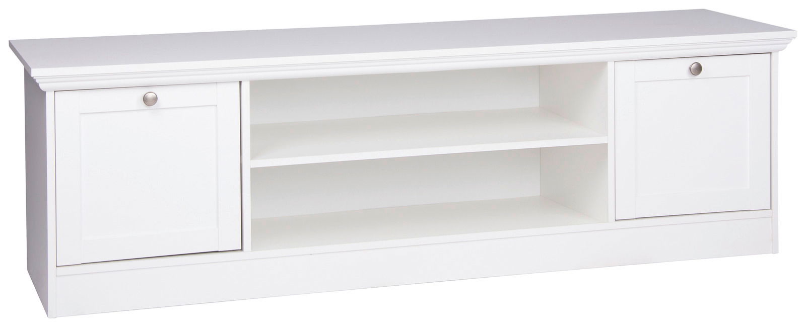 Z2 TV-Board LANDWOOD Weißes TV-Board mit zwei Türen und offenen Regalfächern, frontale Ansicht