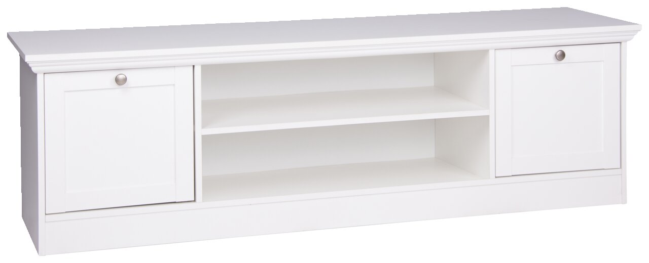 Z2 TV-Board LANDWOOD Weißes TV-Board mit zwei Türen und offenen Regalfächern, frontale Ansicht