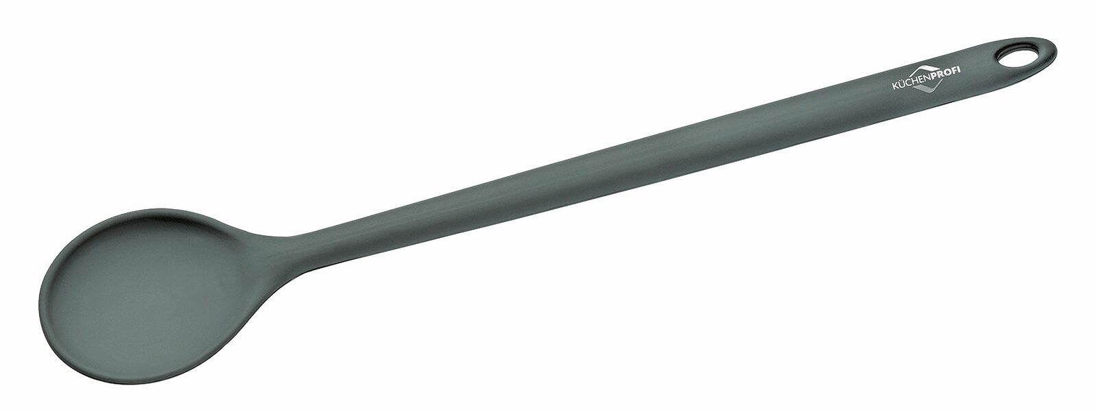 Grauer Kochlöffel aus Kunststoff, seitliche Ansicht
