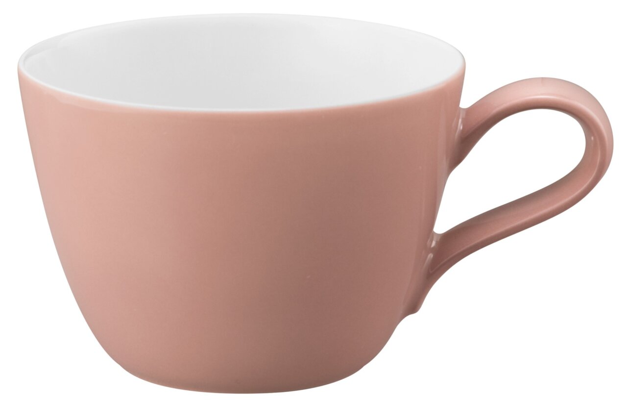Kaffeetasse in posh rose Farbe, seitliche Ansicht mit Henkel rechts