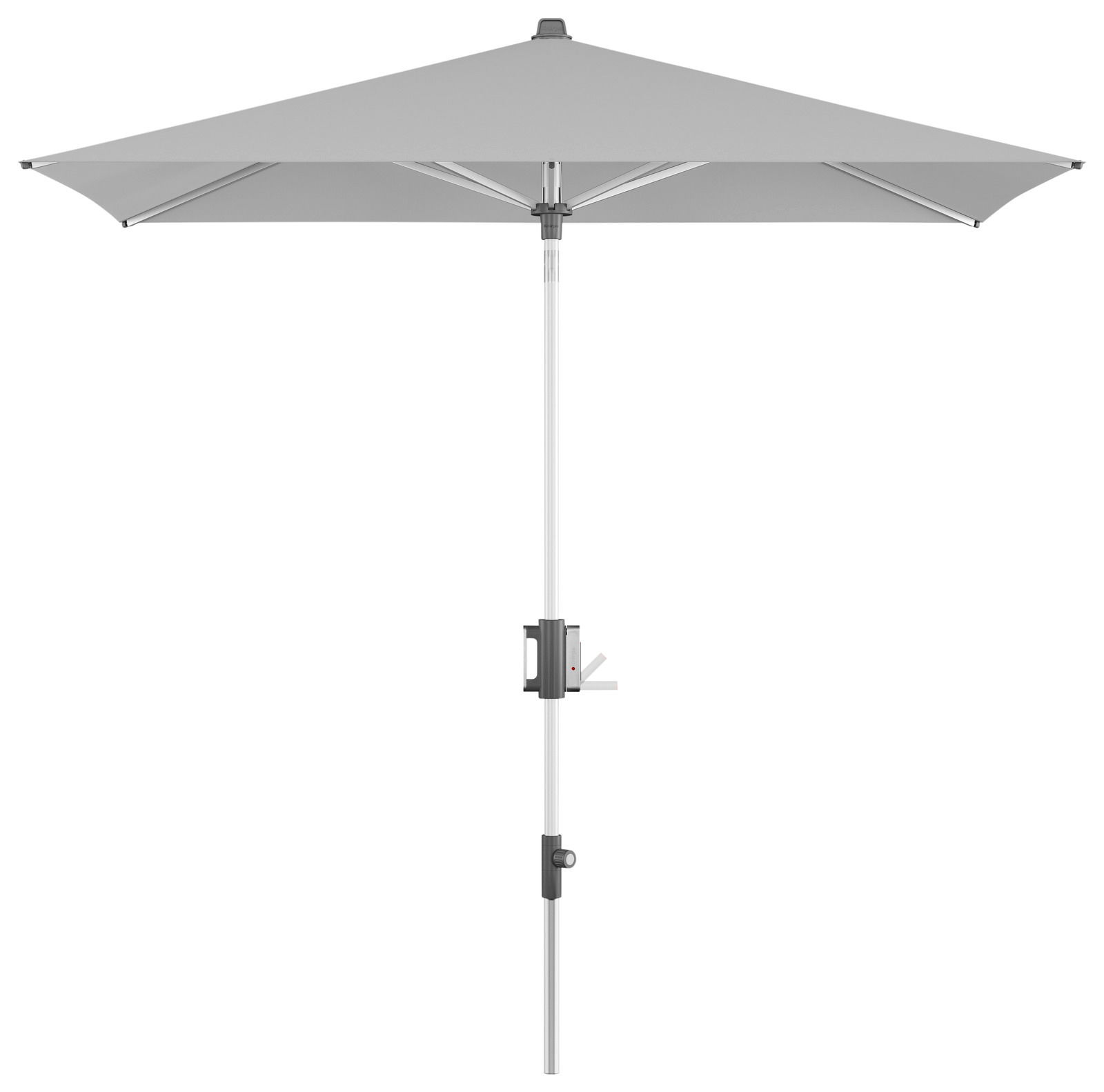 Grauer Kurbelschirm 230x150 cm, seitliche Ansicht