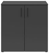 Schwarze Kommode mit zwei Türen, frontale Ansicht