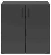 Schwarze Kommode mit zwei Türen, frontale Ansicht