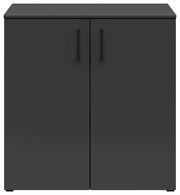 Schwarze Kommode mit zwei Türen, frontale Ansicht