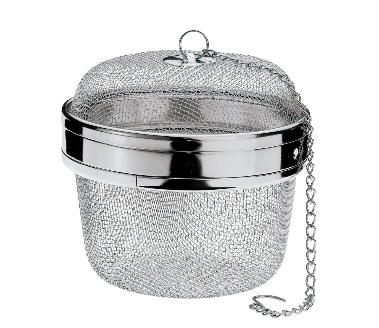 Tee- und Gewürzkugel aus Edelstahl mit Kette, seitliche Perspektive