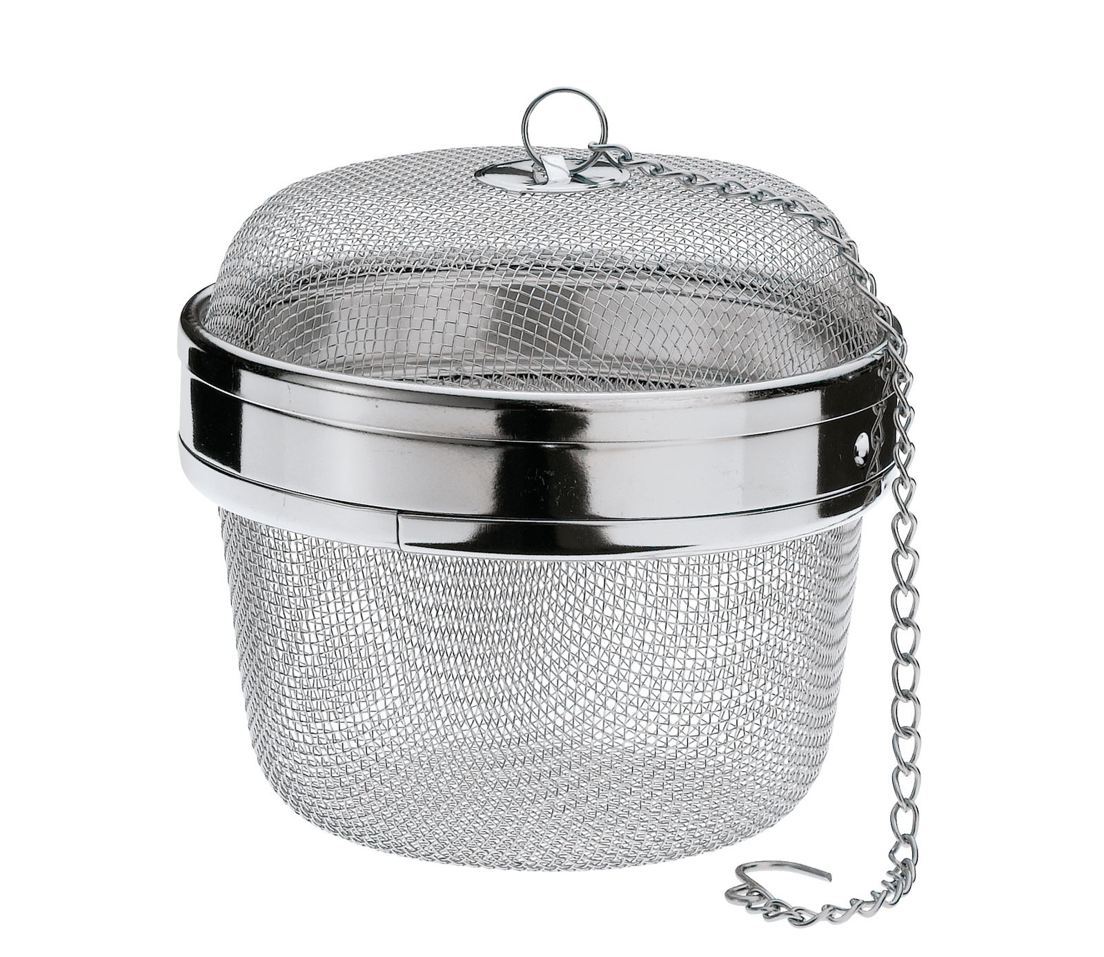 Tee- und Gewürzkugel aus Edelstahl mit Kette, seitliche Perspektive