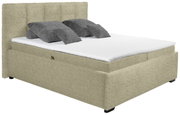 Gestoffeerd bed in beige met hoog hoofdeinde, zijaanzicht