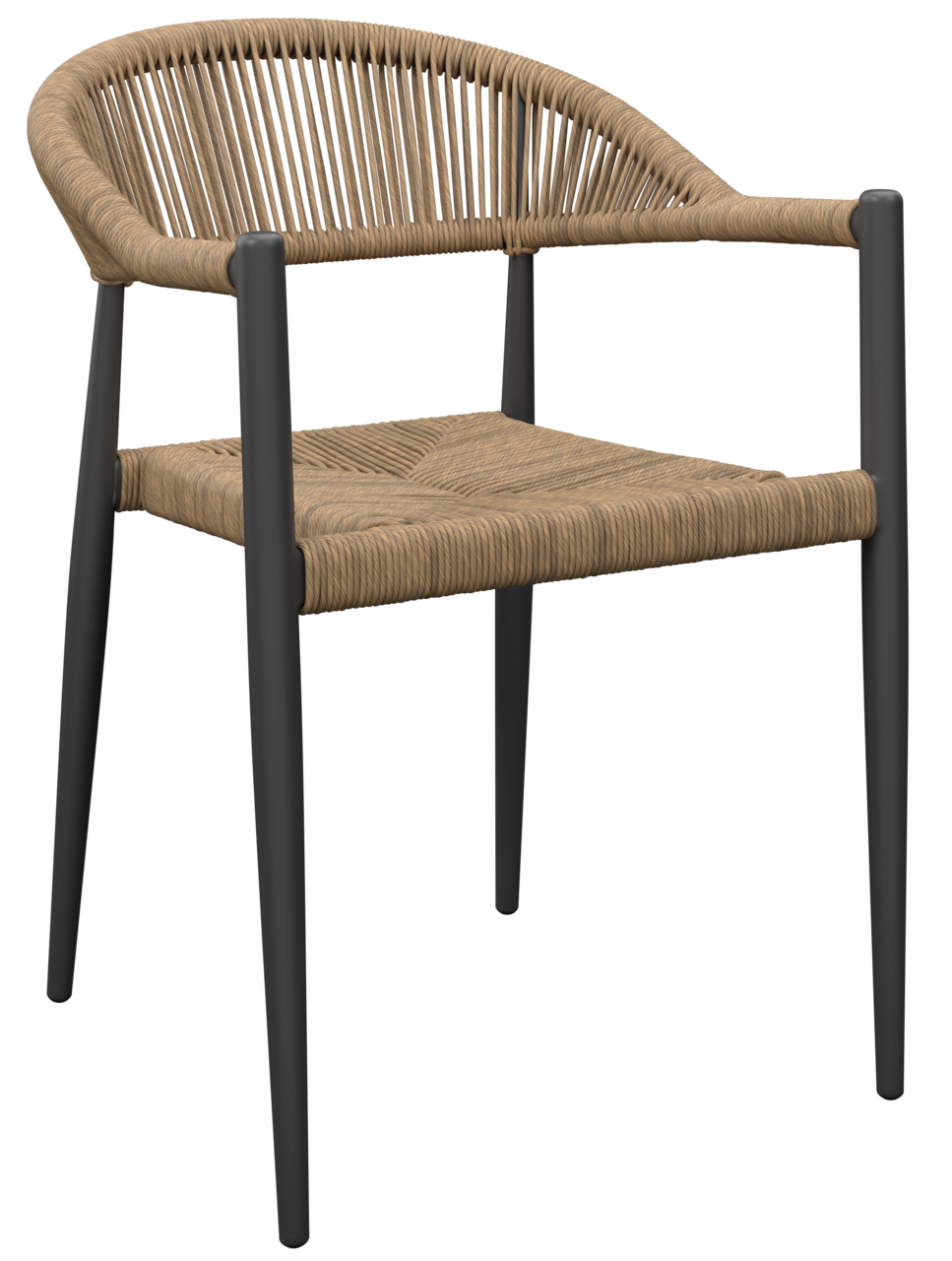 Amatio Stapelsessel TAMARA Moderner Stapelsessel mit geflochtenem Sitz und Rückenlehne, seitliche Perspektive