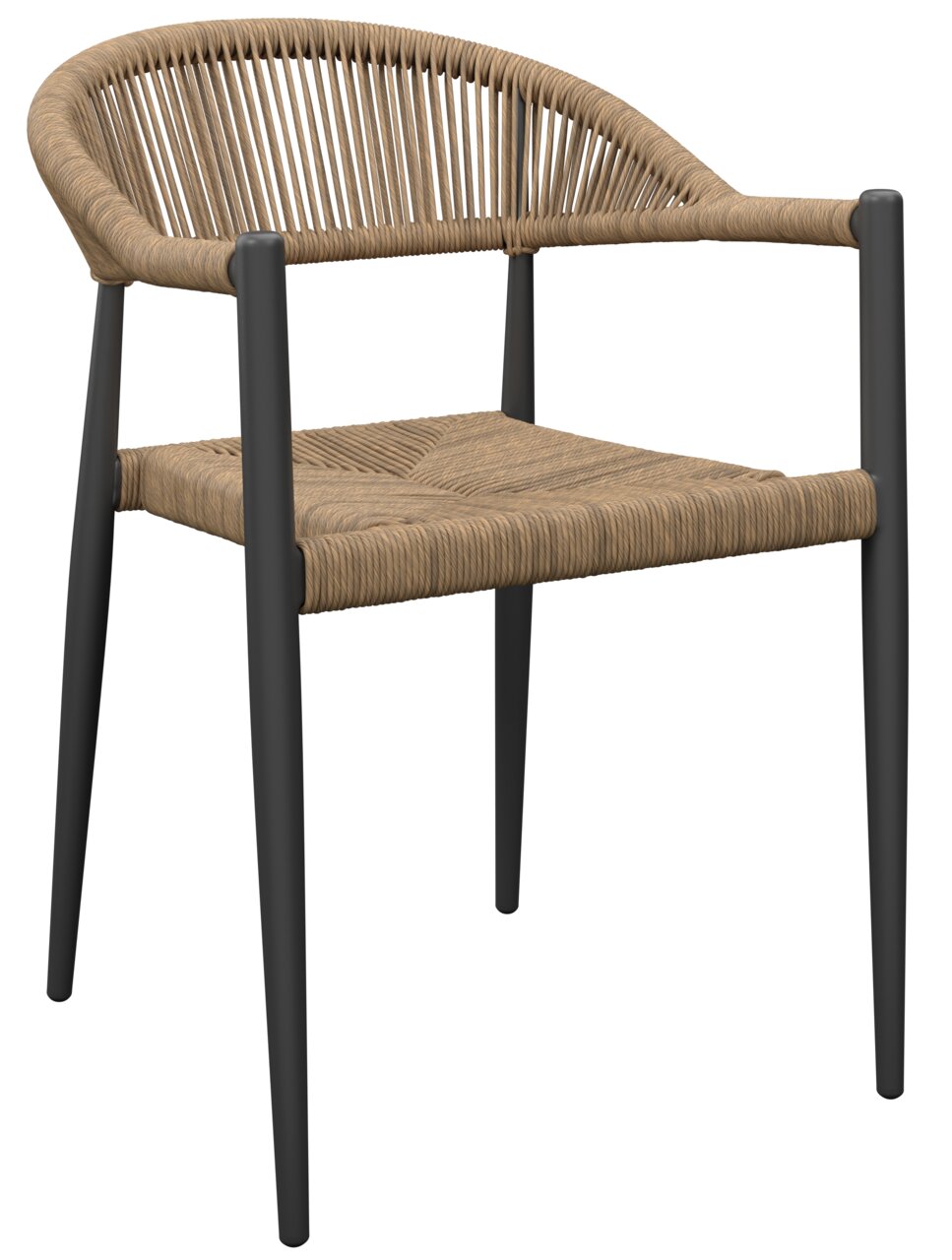 Amatio Stapelsessel TAMARA Moderner Stapelsessel mit geflochtenem Sitz und Rückenlehne, seitliche Perspektive