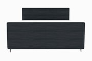 Frontansicht eines modernen Boxspringbetts mit dunklem Stoffbezug und schlichtem Design.