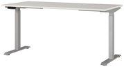 Moderner E-Schreibtisch 160x80 cm in seitlicher Perspektive mit höhenverstellbaren Beinen und schlichtem Design.