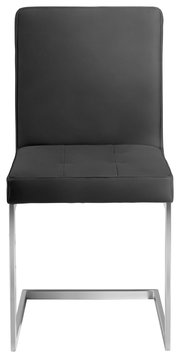 Freischwinger-Stuhl in schwarzem Leder mit Metallgestell, Frontalansicht