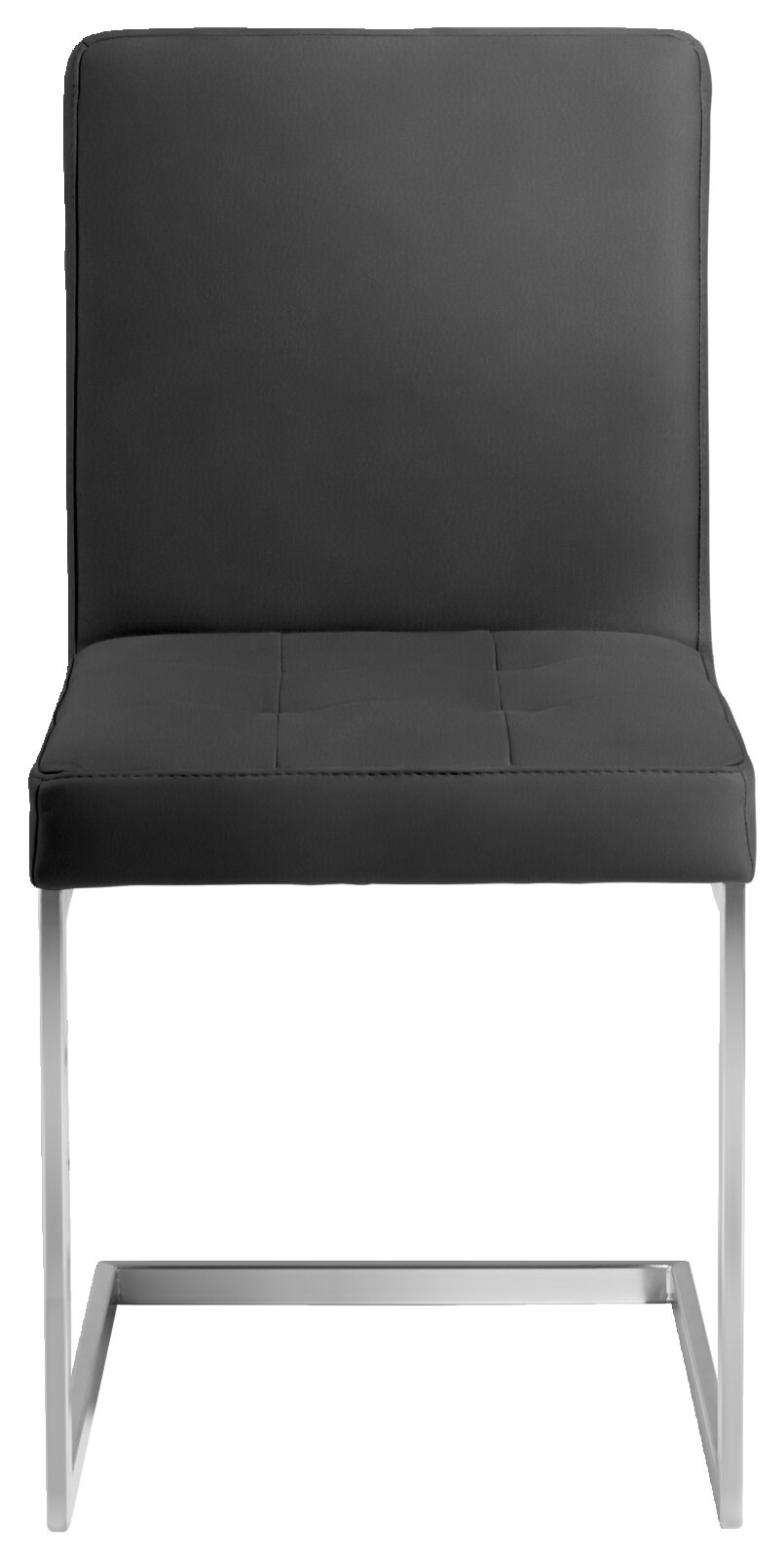 Freischwinger-Stuhl in schwarzem Leder mit Metallgestell, Frontalansicht
