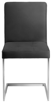 Freischwinger-Stuhl in schwarzem Leder mit Metallgestell, Frontalansicht