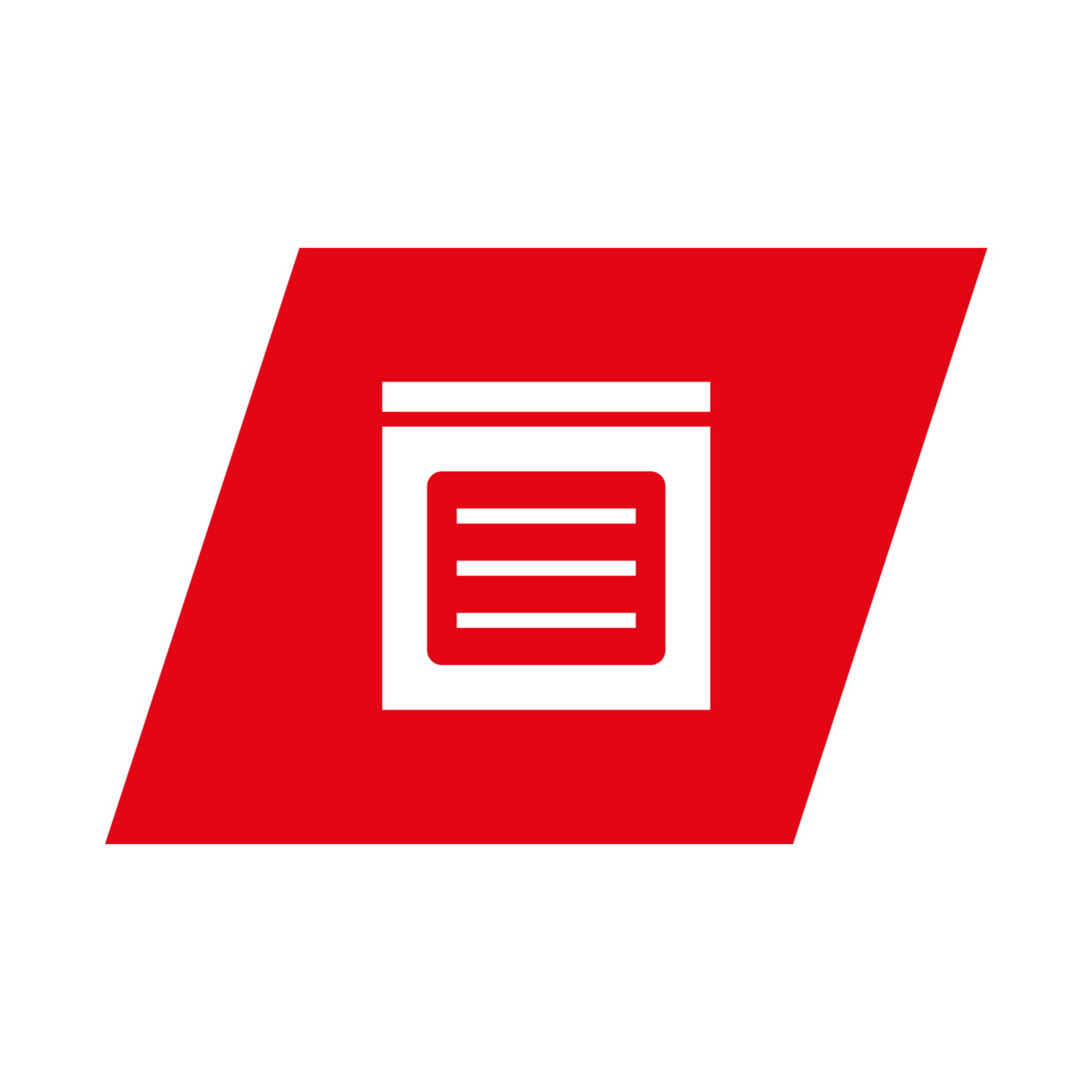 Rotes, sechseckiges Logo mit einem weißen Symbol in der Mitte, das ein Dokument darstellt, aus der Vogelperspektive.