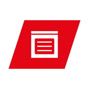 Rotes, sechseckiges Logo mit einem weißen Symbol in der Mitte, das ein Dokument darstellt, aus der Vogelperspektive.