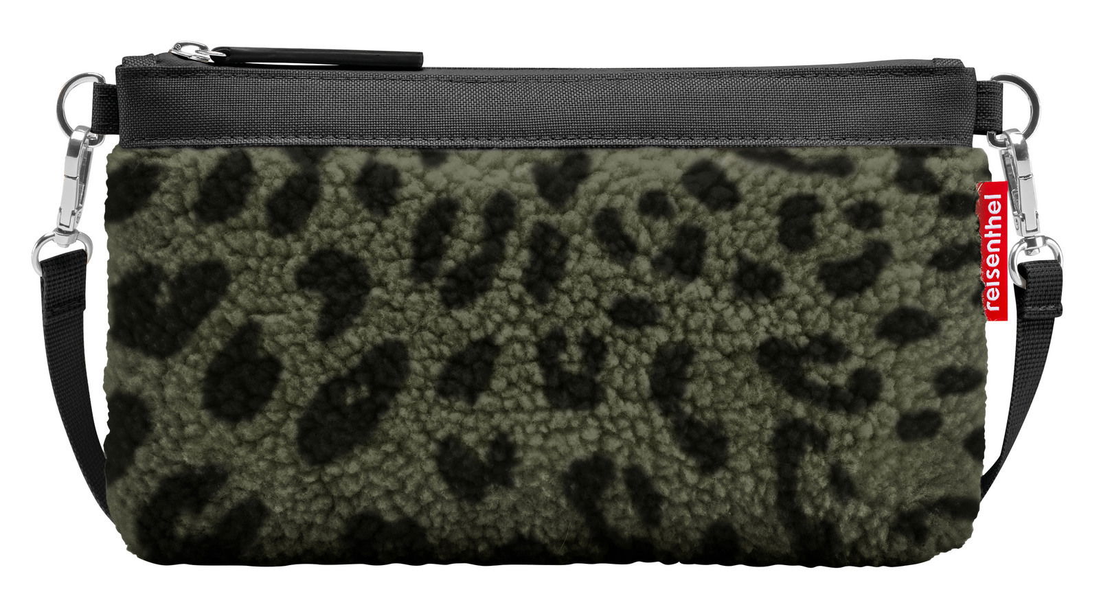 Mini Pouch mit schwarzem und olivgrünem Leopardenmuster, Vorderansicht