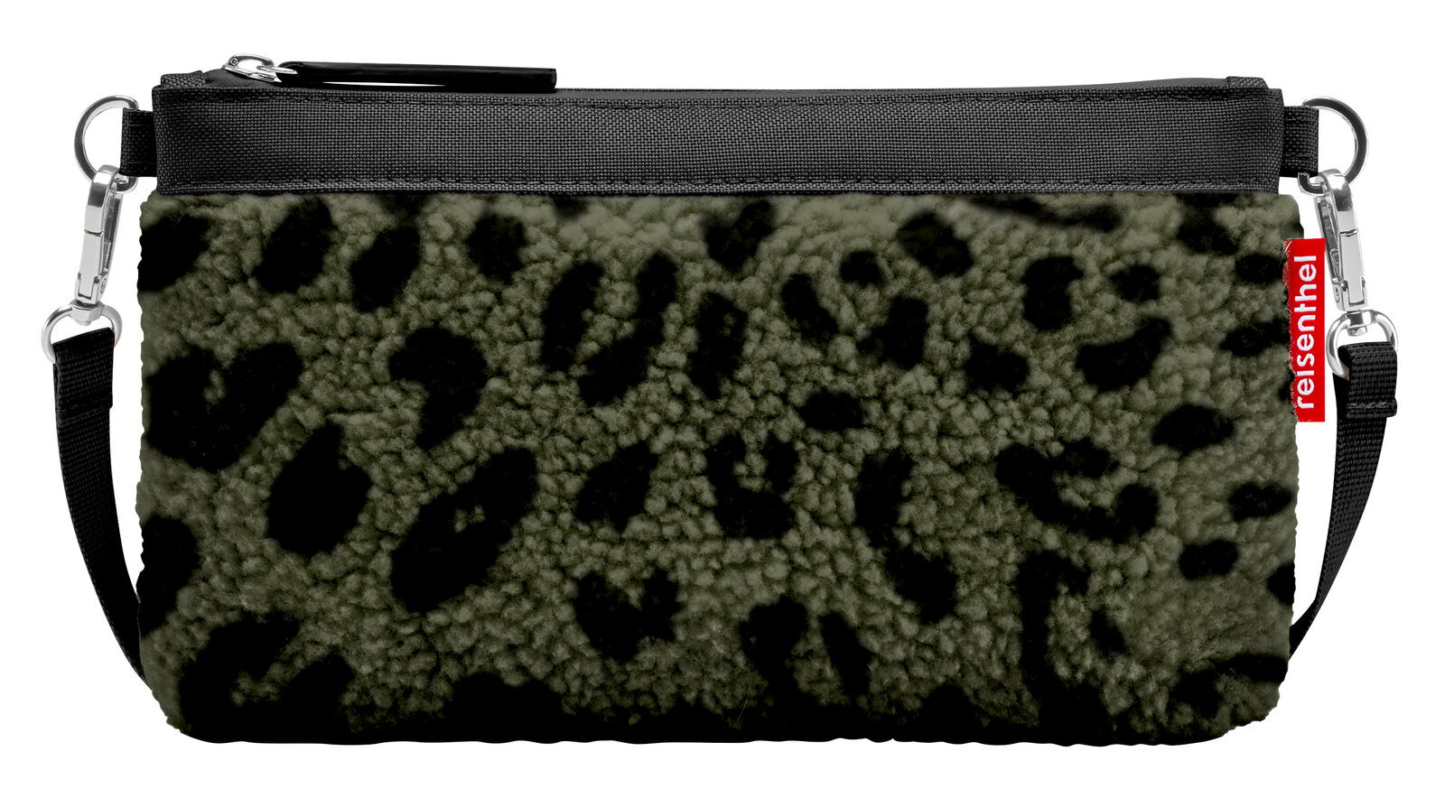 Mini Pouch mit schwarzem und olivgrünem Leopardenmuster, Vorderansicht