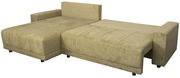 Beige Ecksofa mit ausziehbarer Liegefläche, Perspektive von schräg vorne
