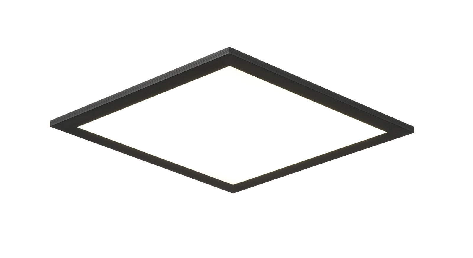 LED-Paneel in quadratischer Form, schwarze Umrandung, Perspektive von unten