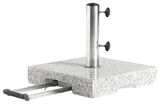 Granit-Trolley-Sockel mit Edelstahlrohr und ausziehbarem Griff, seitliche Perspektive