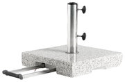 Granit-Trolley-Sockel mit Edelstahlrohr und ausziehbarem Griff, seitliche Perspektive