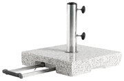 Granit-Trolley-Sockel mit Edelstahlrohr und ausziehbarem Griff, seitliche Perspektive
