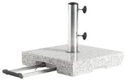 Granit-Trolley-Sockel mit Edelstahlrohr und ausziehbarem Griff, seitliche Perspektive