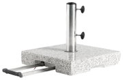 Granit-Trolley-Sockel mit Edelstahlrohr und ausziehbarem Griff, seitliche Perspektive