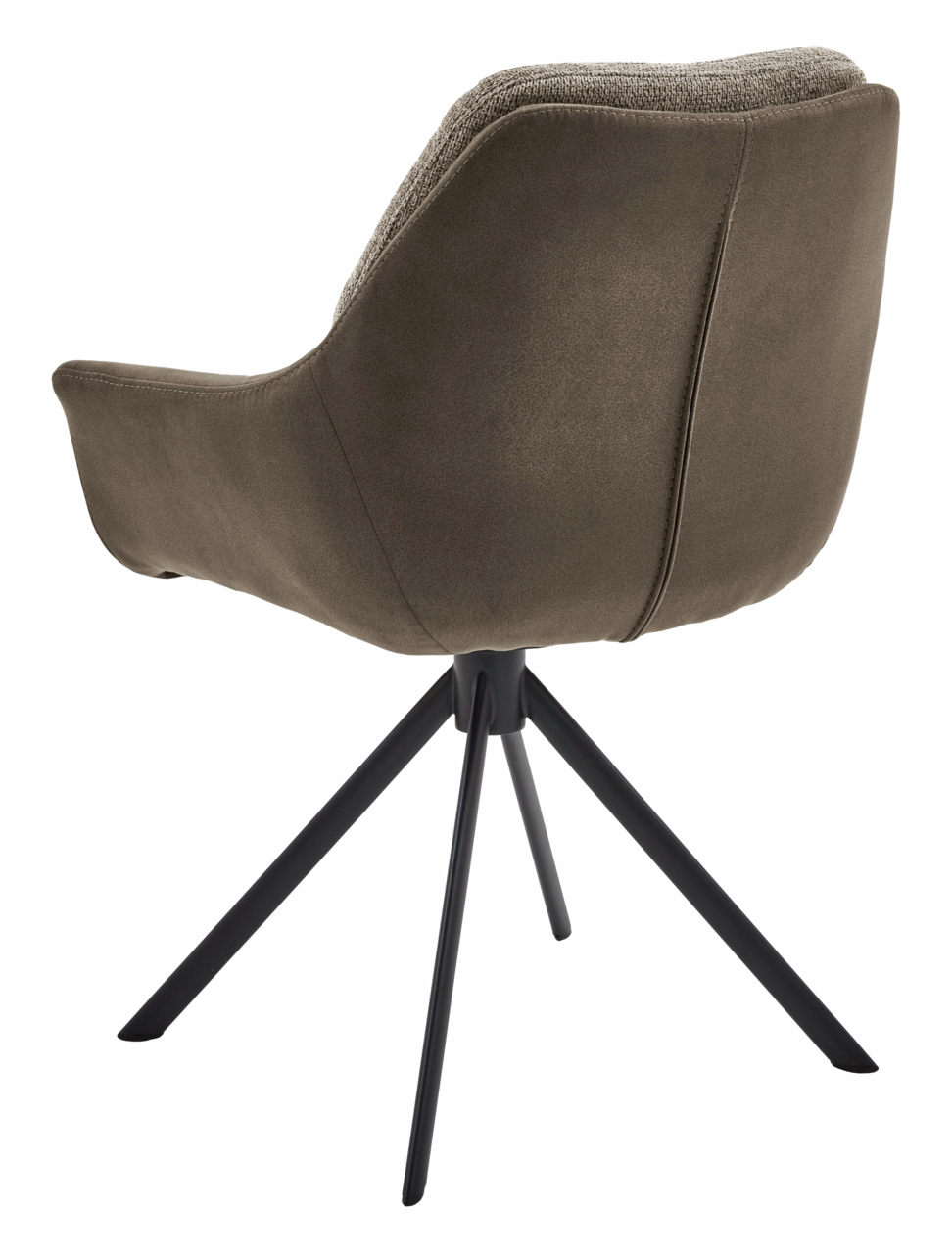 Valnatura Armlehnstuhl MANADO Rückansicht eines modernen Armlehnstuhls mit schwarzem Metallgestell und braunem Polster.