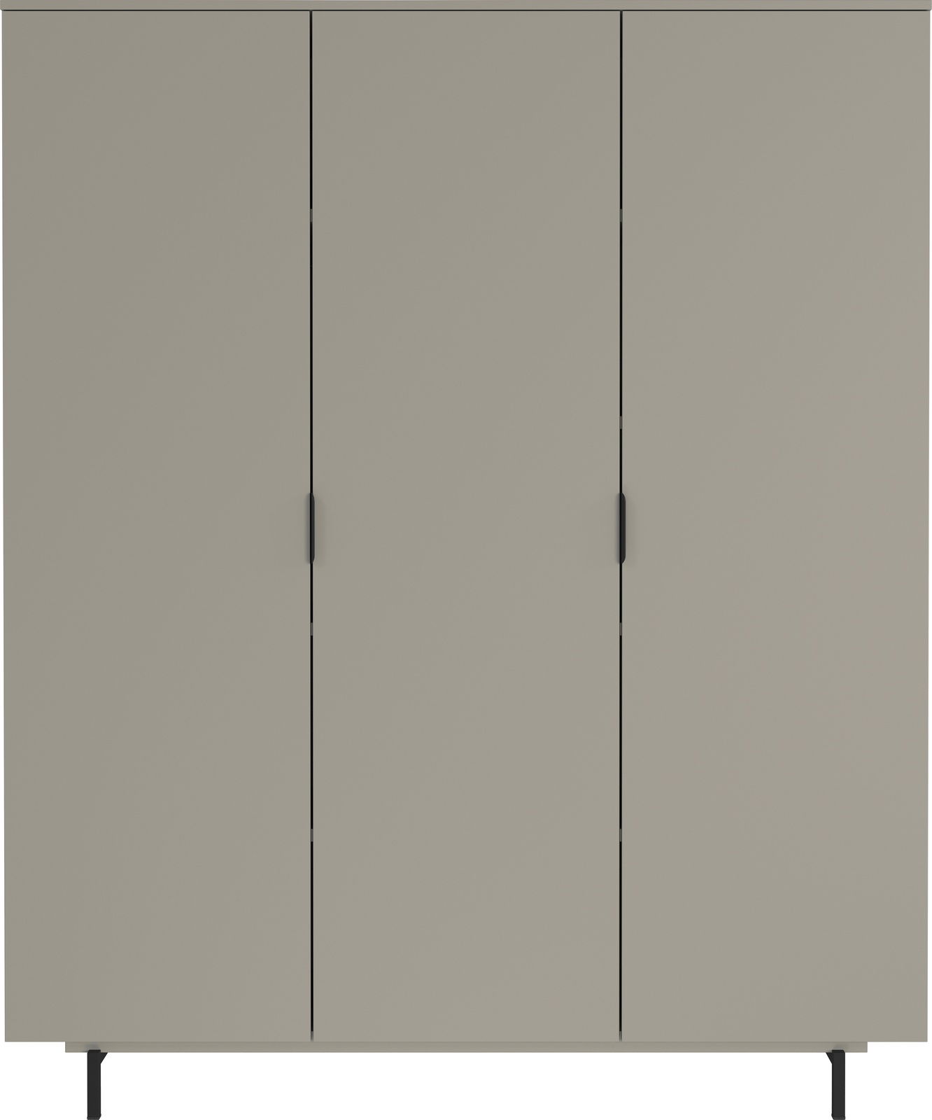 Moderner dreitüriger Kleiderschrank in neutralem Grau, Frontalansicht