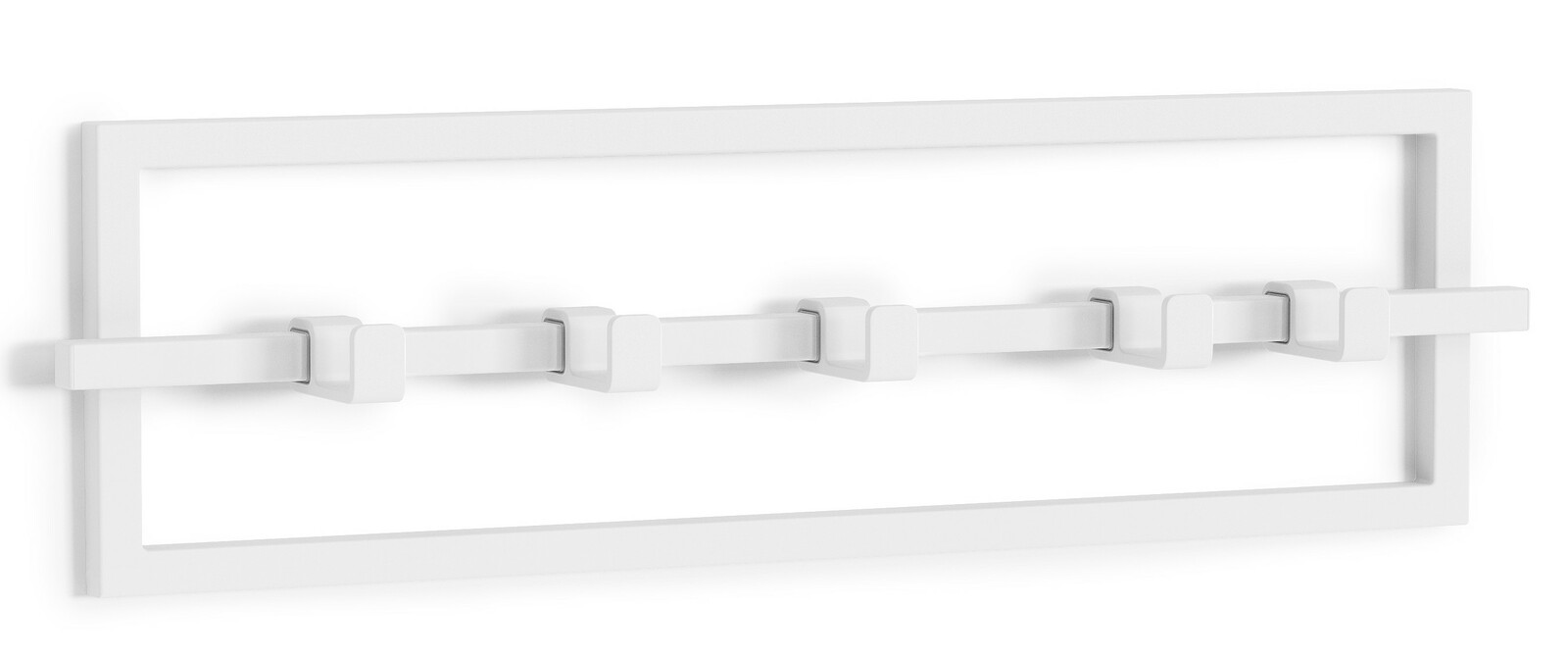 Weiße Wandgarderobe mit fünf Haken, seitliche Perspektive