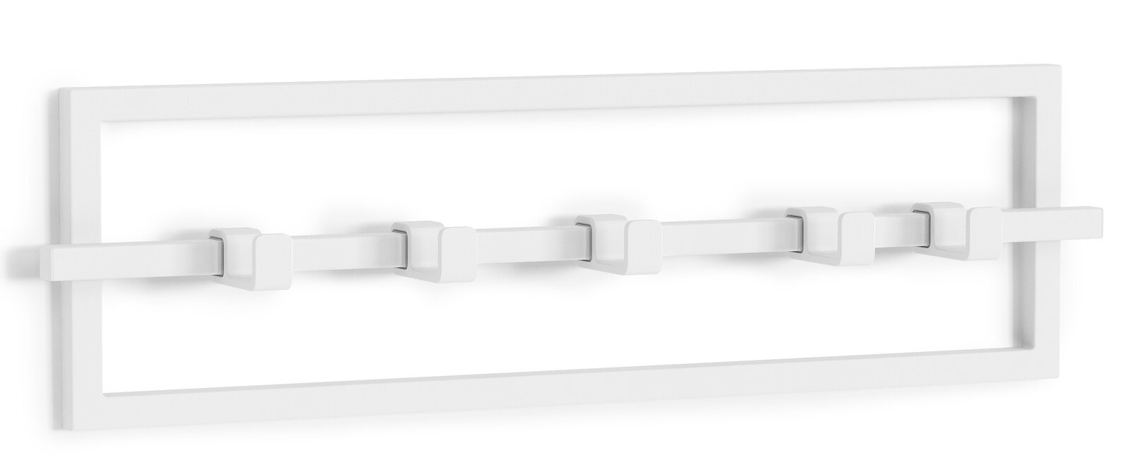 Weiße Wandgarderobe mit fünf Haken, seitliche Perspektive