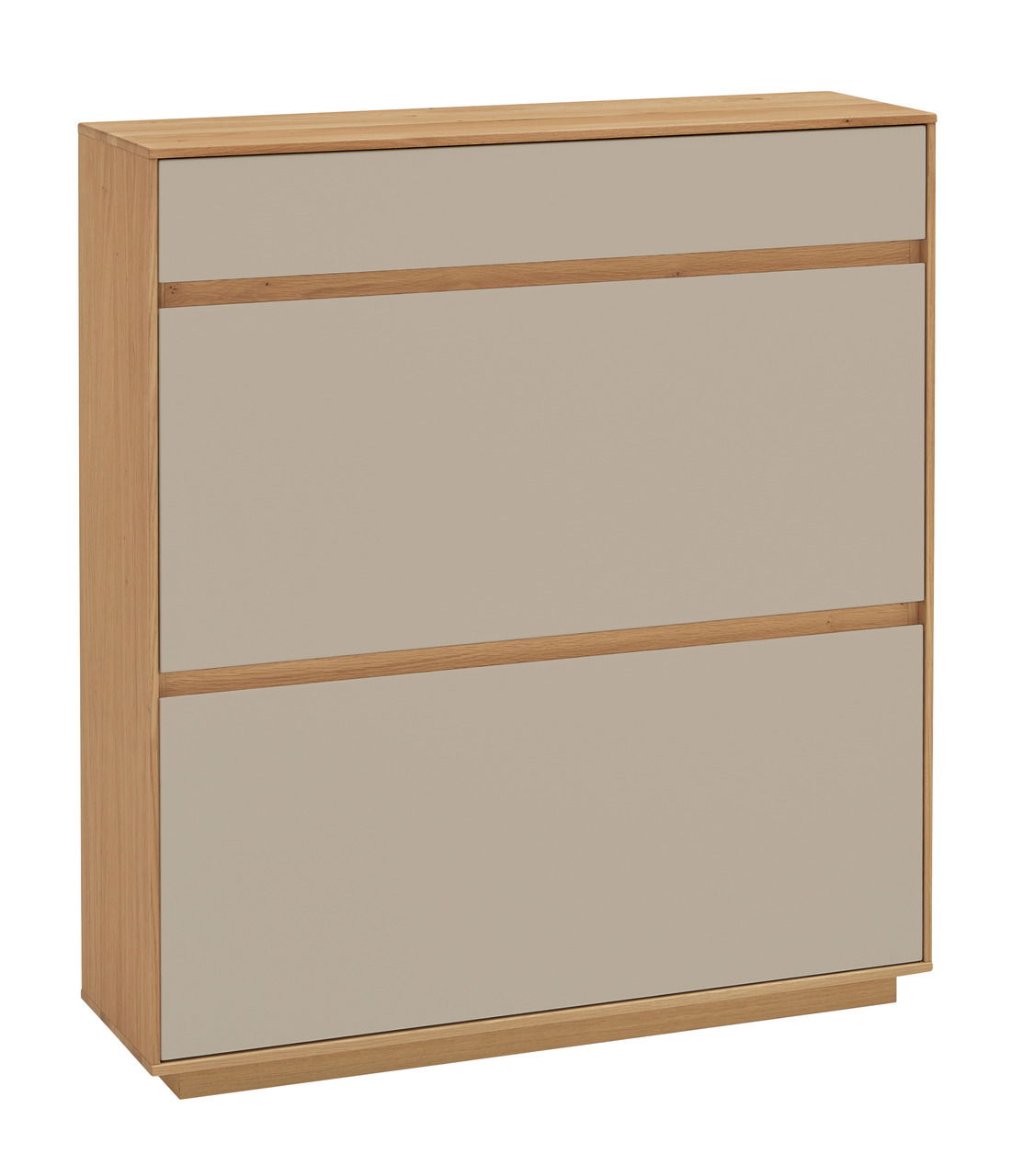 VOSS Schuhschrank V100 Moderner Schuhschrank aus Holz mit drei Fächern, seitliche Perspektive