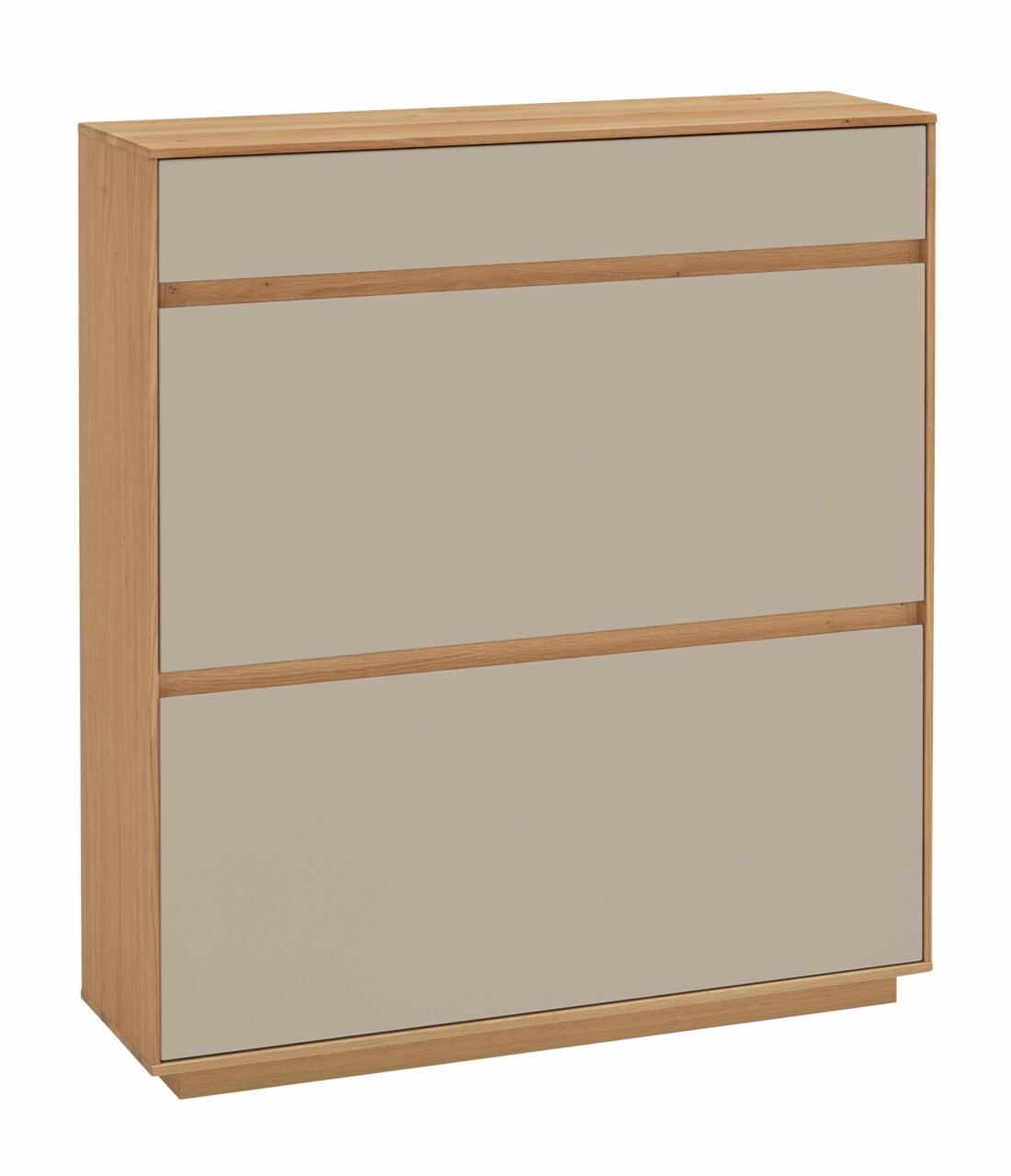 VOSS Schuhschrank V100 Moderner Schuhschrank aus Holz mit drei Fächern, seitliche Perspektive