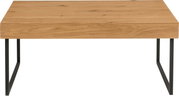 Moderne houten salontafel met metalen poten, vooraanzicht
