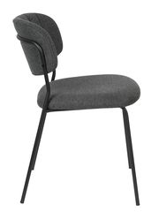 Moderner grauer Stuhl mit schwarzem Metallrahmen, seitliche Ansicht