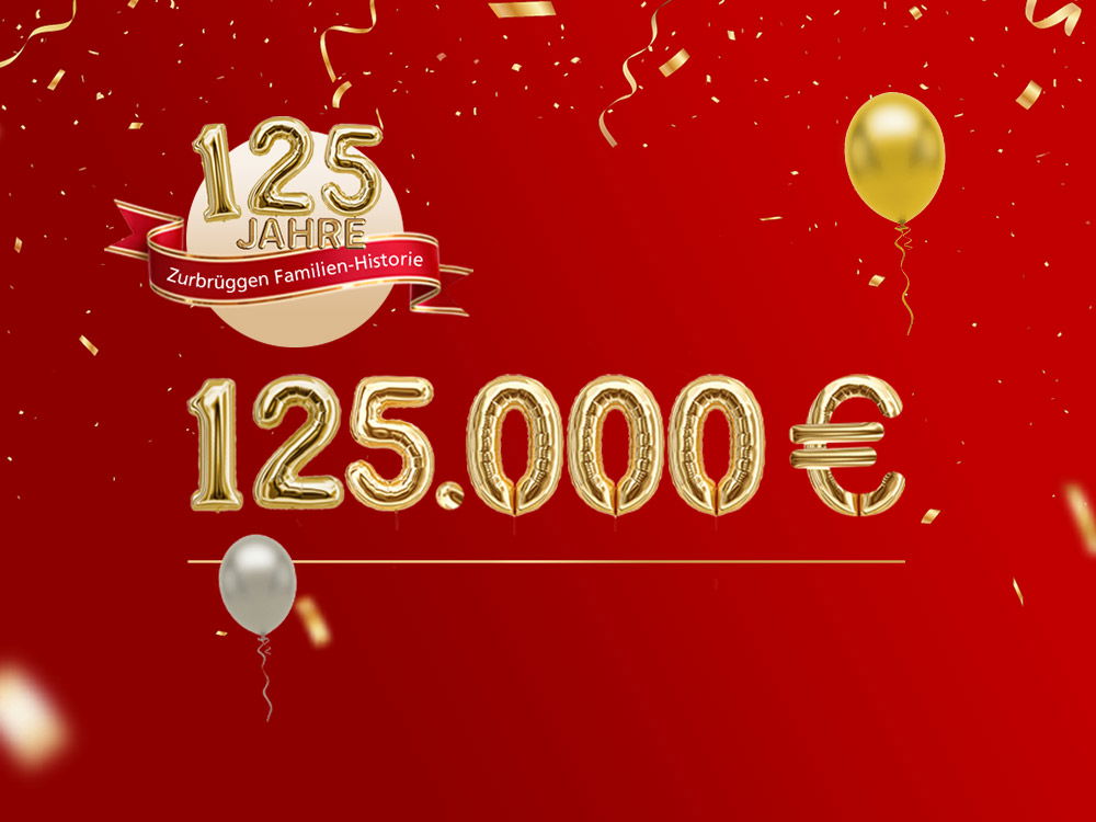 Gewinnspiel-Grafik mit goldenen Ballon-Zahlen auf rotem Hintergrund mit Konfetti: 