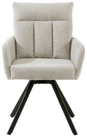 Beiger Armlehnstuhl THORSTEN mit gepolstertem Sitz und Rückenlehne, schwarzes Metallgestell, Frontalansicht