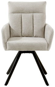 Beiger Armlehnstuhl THORSTEN mit gepolstertem Sitz und Rückenlehne, schwarzes Metallgestell, Frontalansicht