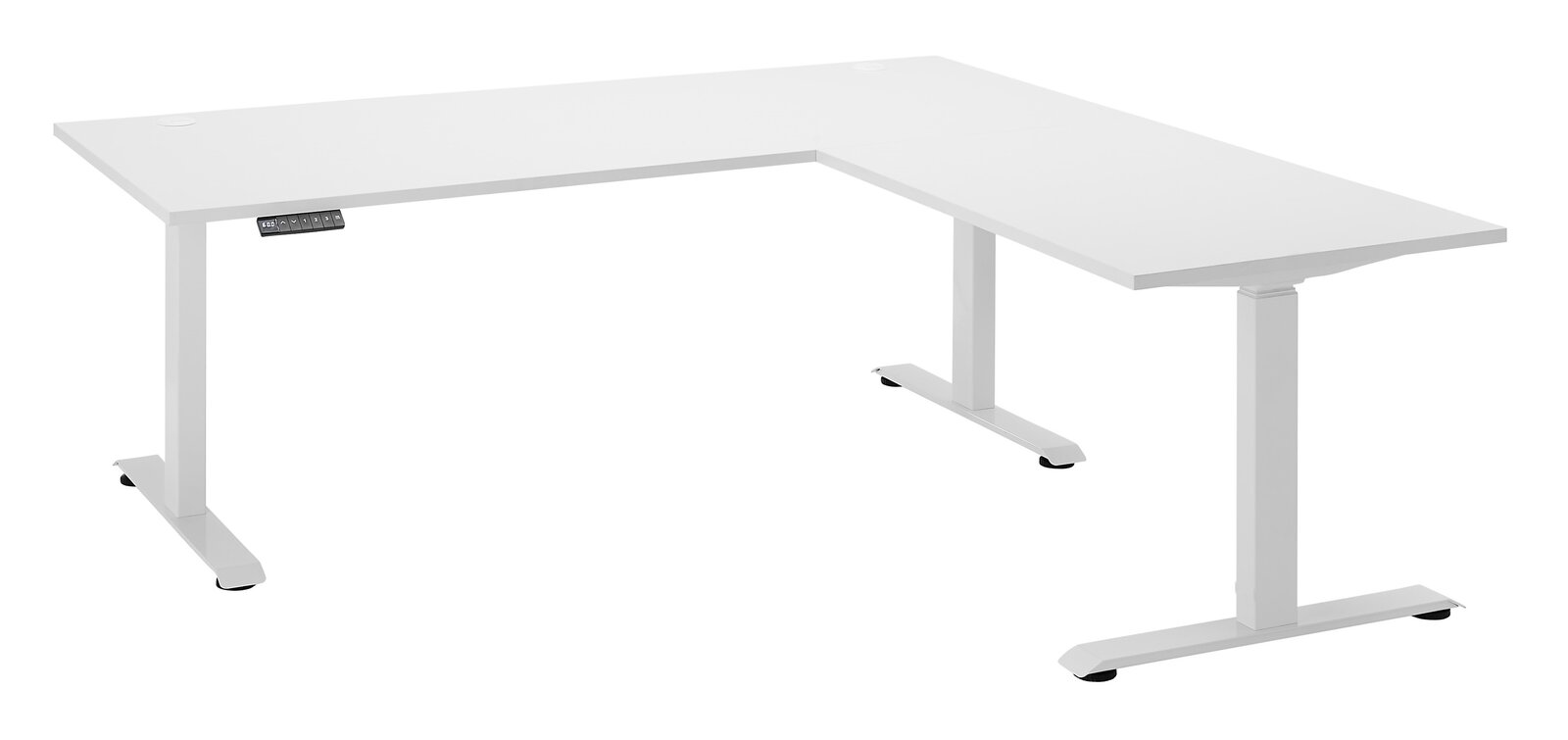 E-Serie E-Eckschreibtisch E-CORNER Weißer E-Eckschreibtisch mit höhenverstellbaren Beinen, seitliche Perspektive