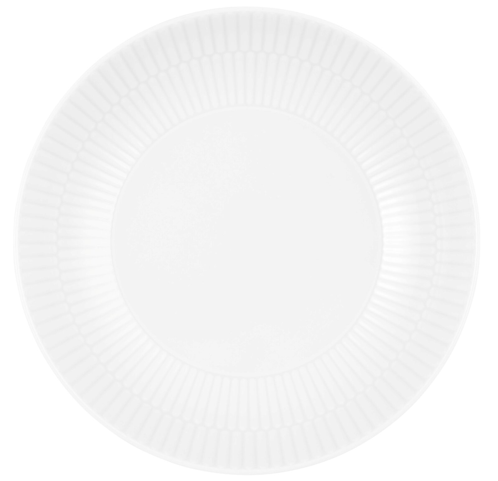 Runder weißer Suppenteller mit geriffeltem Rand, Draufsicht