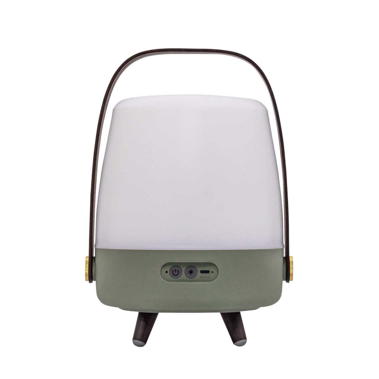 Tragbare Lampe in Petroleumfarbe mit Griff, Vorderansicht